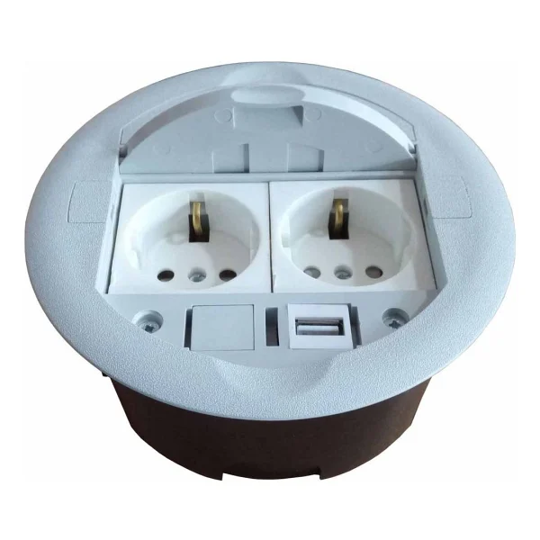 Masa Üstü Priz Kutusu Gömme Tip Gri + 2 Ad. Priz+1 Ad. USB Geçiş - Görsel 2