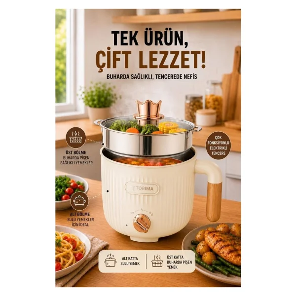 Torima ETC-01 Bej Buharlı Pişirici - Görsel 2