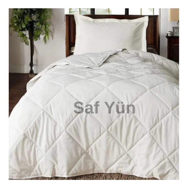 Safyün Saf Yün Marka %100 Merinos Kuzu Yünü Yıkanabilir Tek Kişilik Yün Yorgan Tek Kişilik - 155 x 215 cm - Beyaz - Görsel 2