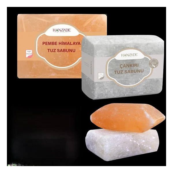 Hanzade Bitkisel Çankırı Tuz Sabunu + Himalaya Tuz Sabunu 2'li Set 300-350 Gr Zengin Mineralli Doğal Saf Kaya Tuzu Sabunu - Görsel 2