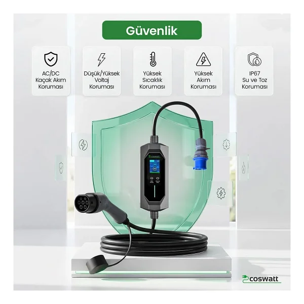 Cks Enerji Elektrikli Araba Taşınabilir Şarj Cihazı 7 Kw / 32a / Tip-2 / 3x32a Fiş / Monofaze/çantalı / Ev Tipi Dönüştürücü Kablolu (10 Metre Kablo) - Görsel 6