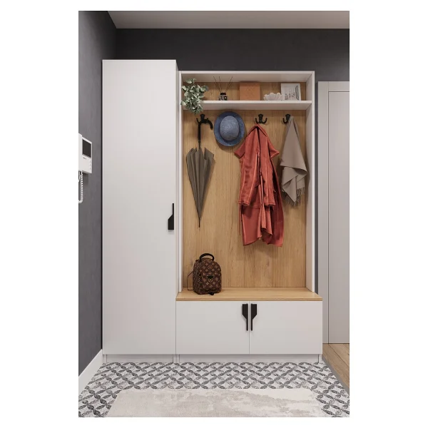 Asra Trend Lüks Çok Raflı Portmanto Askılı Vestiyer %100 MDF Çok Raflı Ayakkabılık V01 - Kül Grisi - Görsel 9