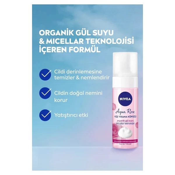 Nivea Aqua Rose Tüm Ciltler için 150 ml Yüz Temizleme Köpüğü - Görsel 8