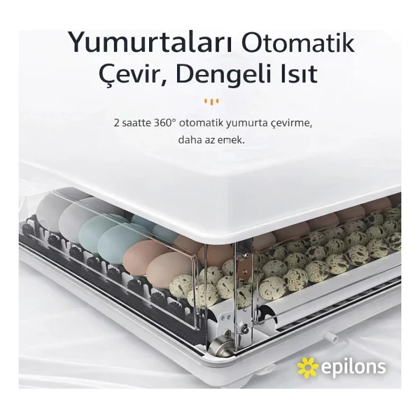 Wh-130 Kuluçka Makinesi -Tavuk Kaz Hindi Ördek ve Kuş Türleri Uyumlu Yedek Motor Hediyeli ( Lisinya - Görsel 2