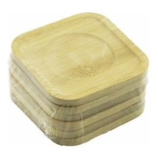 Bambu ve Ahşap Çay Tabağı, Kare, 9.7 x 9.7 cm, 6 Adet - Görsel 2