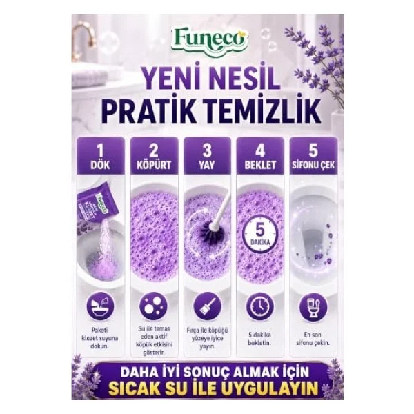 Tuvalet Klozet Wc Lavabo Temizleyici Aktif Köpüklü Doğa Dostu 4X75G (300G) Aylık Paket - Lavanta Ferahlığı - Görsel 2