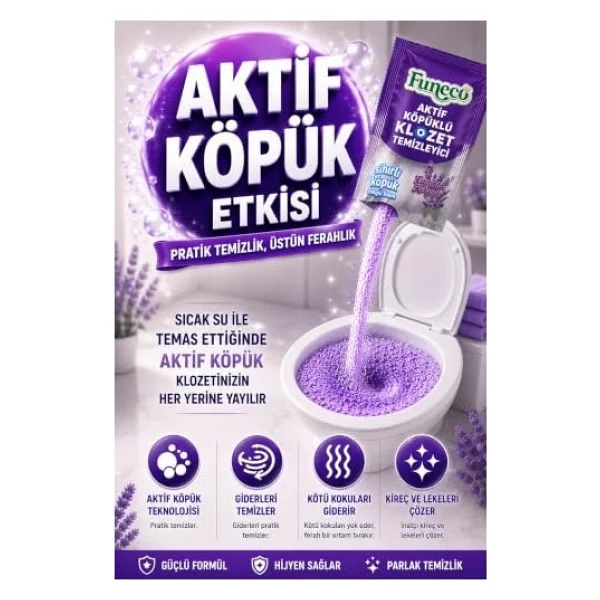 Tuvalet Klozet Wc Lavabo Temizleyici Aktif Köpüklü Doğa Dostu 4X75G (300G) Aylık Paket - Lavanta Ferahlığı - Görsel 3