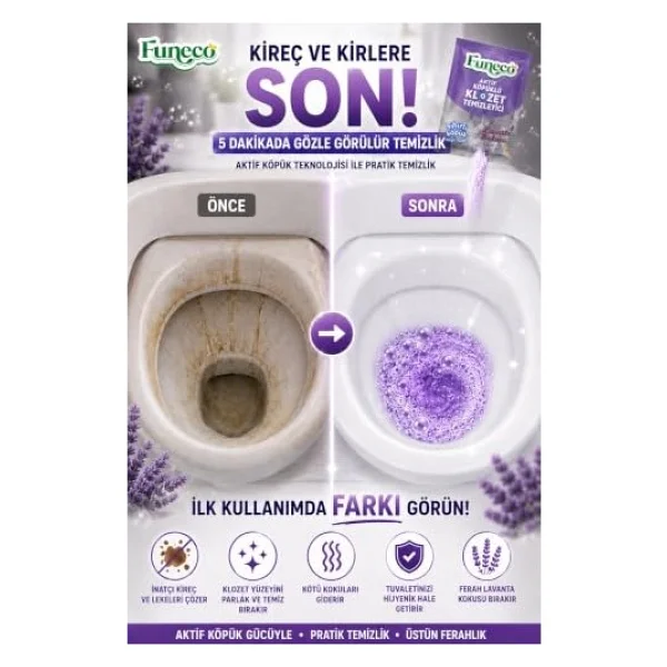 Tuvalet Klozet Wc Lavabo Temizleyici Aktif Köpüklü Doğa Dostu 4X75G (300G) Aylık Paket - Lavanta Ferahlığı - Görsel 5