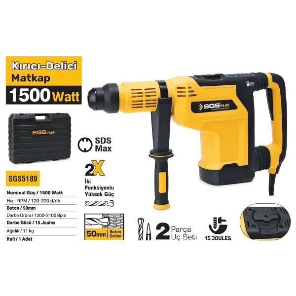 Sgs Kırıcı-Delici Matkap 1500W 50MM 11KG 15 Joules - Görsel 3