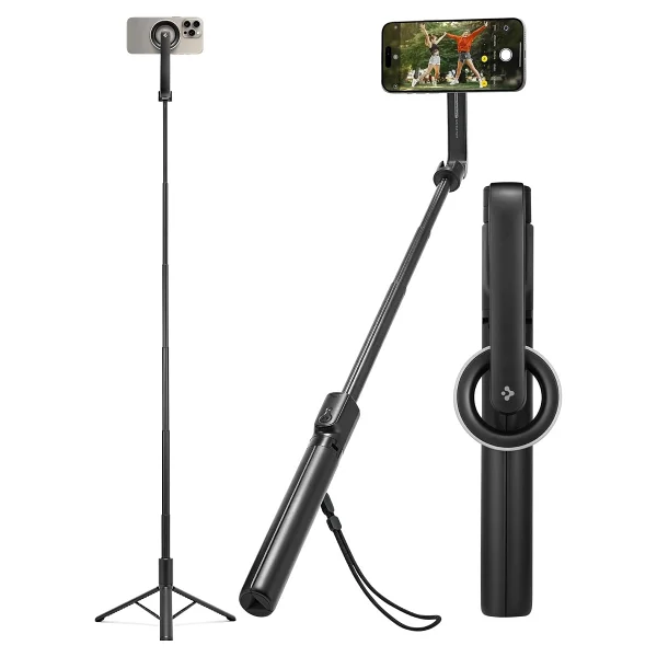 Spigen Kablosuz Bluetooth Selfie Çubuğu MagSafe Uzaktan Kumanda Tripod 60 cm MagFit S571W Black - AMP07656 - Görsel 6