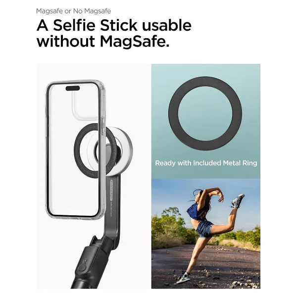 Spigen Kablosuz Bluetooth Selfie Çubuğu MagSafe Uzaktan Kumanda Tripod 60 cm MagFit S571W Black - AMP07656 - Görsel 2