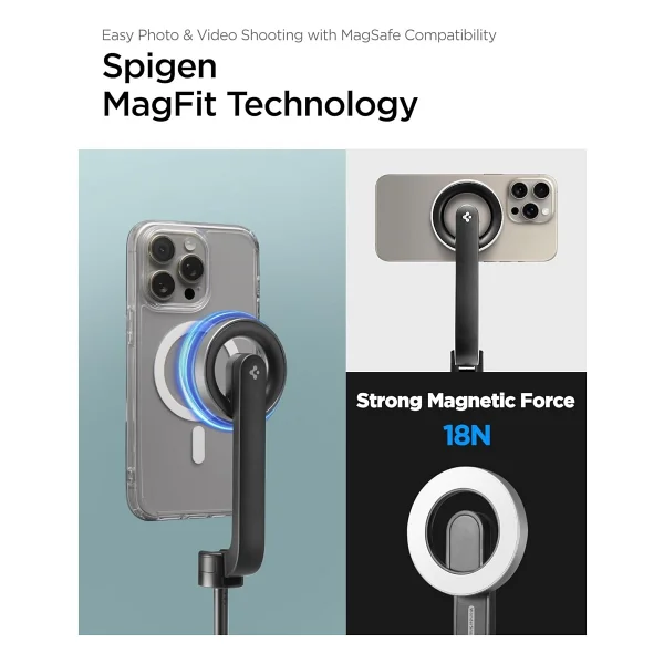 Spigen Kablosuz Bluetooth Selfie Çubuğu MagSafe Uzaktan Kumanda Tripod 60 cm MagFit S571W Black - AMP07656 - Görsel 3