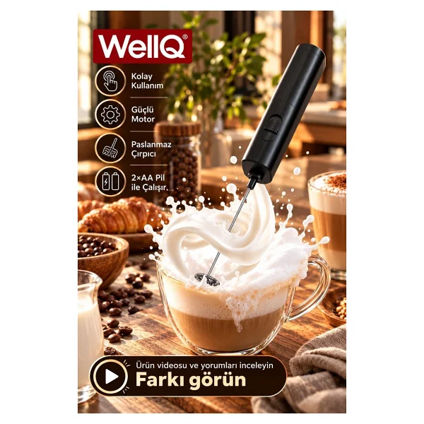 WellQ Yüksek Devirli Pilli Kahve ve Süt Köpürtücü Çırpıcı - Görsel 3