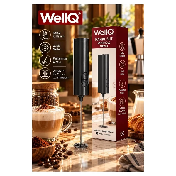 WellQ Yüksek Devirli Pilli Kahve ve Süt Köpürtücü Çırpıcı - Görsel 2