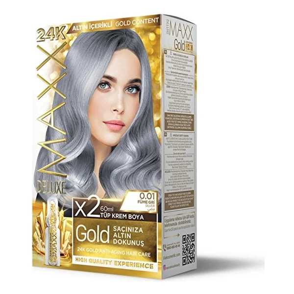 Maxx Deluxe Golden Altın İçerikli Saç Boyası 0.01 Füme Gri - Görsel 2