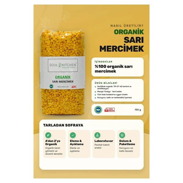 Soul Kitchen Organik Sarı Mercimek 750 gr - Görsel 3