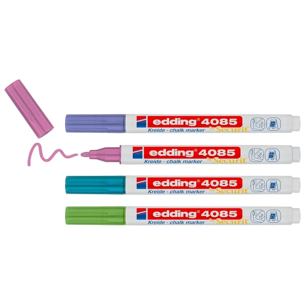 Edding 4085 Cam Sıvı Tebeşir Kalemi 4'lü Blister Metal Renkler - Görsel 6