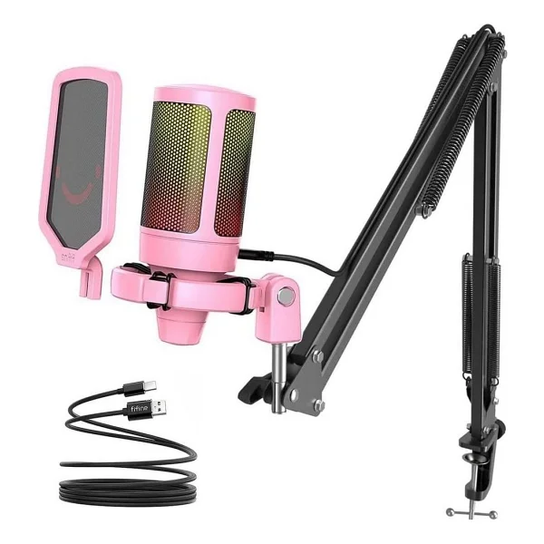 Fifine Ampligame A6T Pembe RGB USB Yayıncı Mikrofonu - Görsel 8