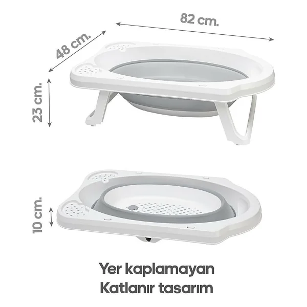Katlanır Bebek Küveti - Akordiyon Çocuk Banyo Küveti Gri - Görsel 2