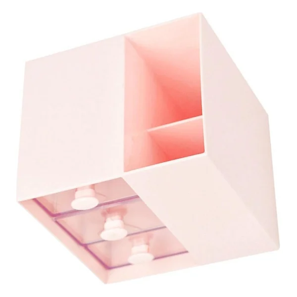 Masaüstü Kalemlik Organizer 7 Bölmeli Kawaii Kapaklı Mini Çekmeceli Kalemlik - Pembe Pembe - Görsel 8