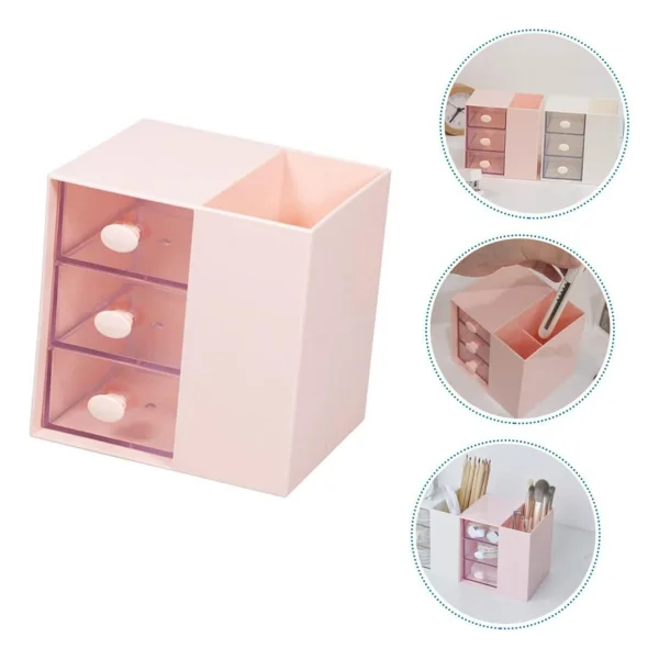 Masaüstü Kalemlik Organizer 7 Bölmeli Kawaii Kapaklı Mini Çekmeceli Kalemlik - Pembe Pembe - Görsel 9