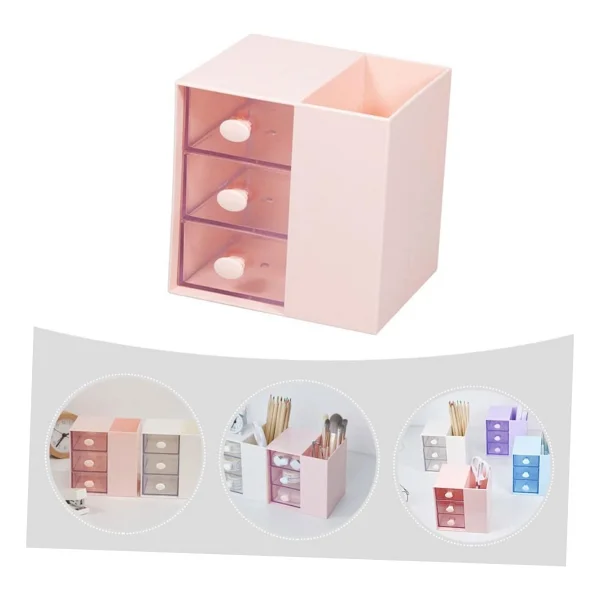 Masaüstü Kalemlik Organizer 7 Bölmeli Kawaii Kapaklı Mini Çekmeceli Kalemlik - Pembe Pembe - Görsel 10