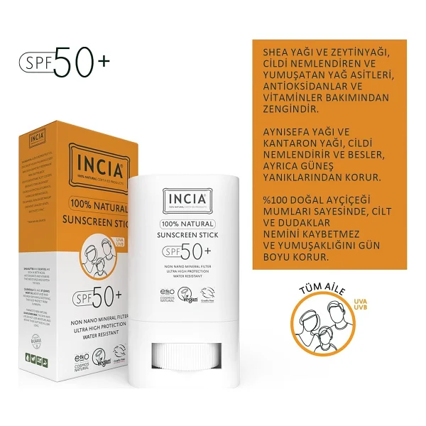 Incia Doğal Mineral Filtreli 15 gr 50 Faktör Stick Güneş Kremi - Görsel 4