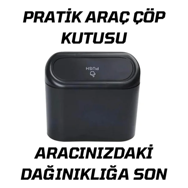Araba Çöp Kutusu Portatif Araç İçi Taşınabilir Kapaklı Organizer Çöp Kovası İtme Kapaklı Kova(SİYAH) - Görsel 4