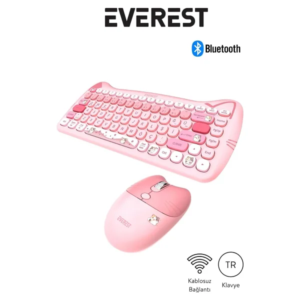 Everest Catty Mini KM-6285 Pembe TKL Kablosuz Klavye Mouse Seti - Görsel 6