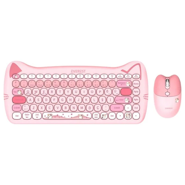 Everest Catty Mini KM-6285 Pembe TKL Kablosuz Klavye Mouse Seti - Görsel 3