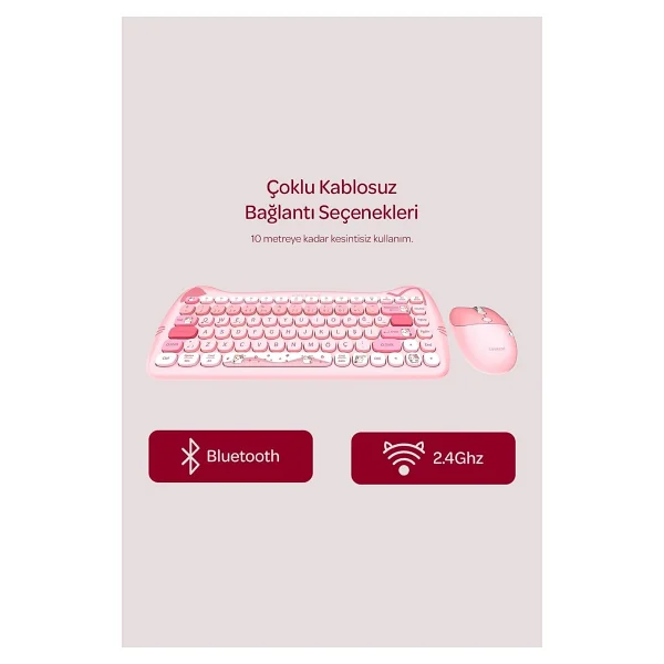 Everest Catty Mini KM-6285 Pembe TKL Kablosuz Klavye Mouse Seti - Görsel 4