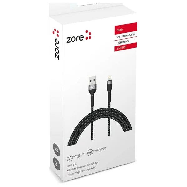 Zore Shira Serisi 2 m USB to Lightning Hızlı Şarj Kablosu - Görsel 3
