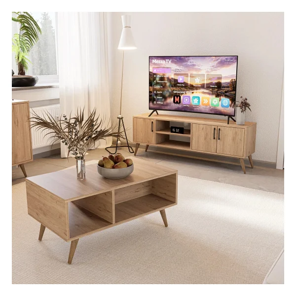 Mezza Set 1586-2076-1626 Exxen (AHŞAP AYAKLI) Tv Ünitesi - Orta Sehpa - Konsol Seti Sepet Rengi - Görsel 3
