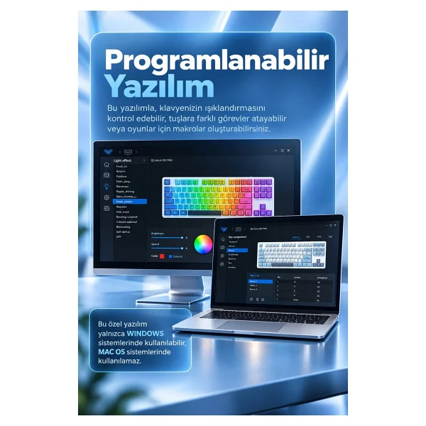 Aula F87 Pro Açık Mavi RGB TKL Graywood V3 Switch Kablolu/Kablosuz Mekanik Oyuncu Klavyesi - Görsel 8