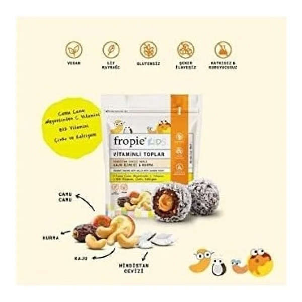 Fropie Kids Hindistan Cevizi Kaplı Kaju Ezmesi & Hurmalı Vitamin Topları 80 gr - Görsel 2