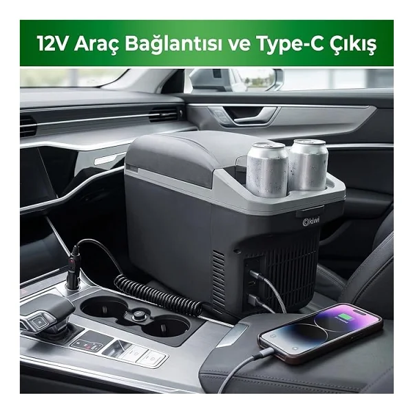 Kım-4751 Araç İçi Oto Buzdolabı 10 L 12V Taşınabilir Mini Soğutucu Ve Type-C Çıkış - Görsel 5