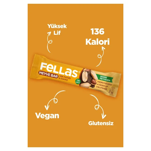 Fellas Yer Fıstıklı ve Kakaolu Meyve Bar 12x35 gr - Görsel 2