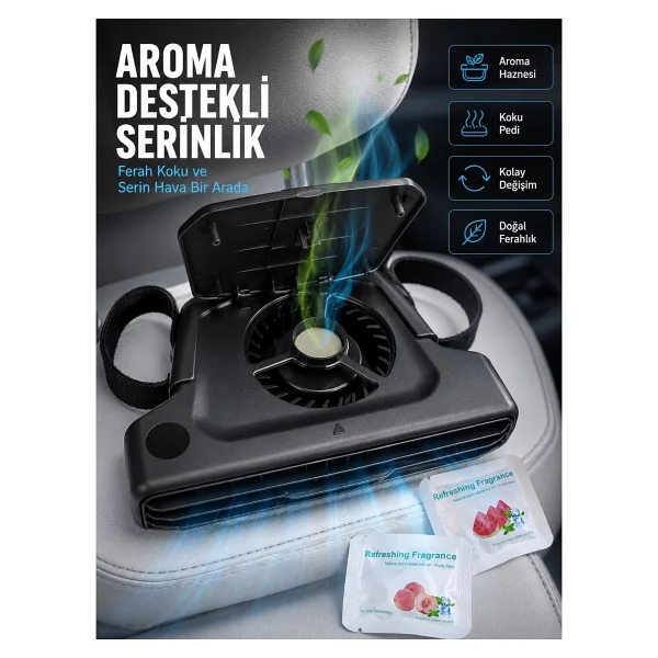 Usb Şarjlı Araç Boyun Soğutucu Fan 5 Kademeli Sessiz Çalışan Turbo Fan - Lisinya - Görsel 6