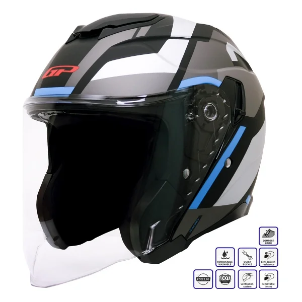 Gp Kompozit MKS009-GWB Şeffaf Vizörlü Motosiklet Yarım Kask - Çok Renkli - Görsel 6