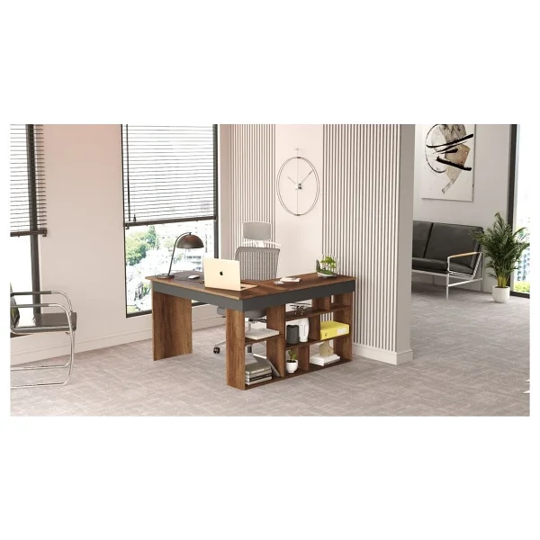 Robin Home Boston Kitaplık Raflı Çalışma Masası L Masa Ofis Çalışma Masası Barok-Antrasit - 50 x 72 cm - Kahverengi - Görsel 7