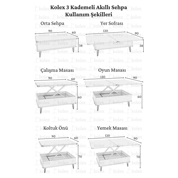 kolexonline Desensiz 3 Kademeli Akıllı Sihirli Sehpa - Ceviz - Görsel 4