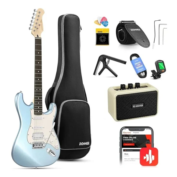 Donner DST-152 Full Size ST Metalik Mavi Elektro Gitar Seti - Görsel 2