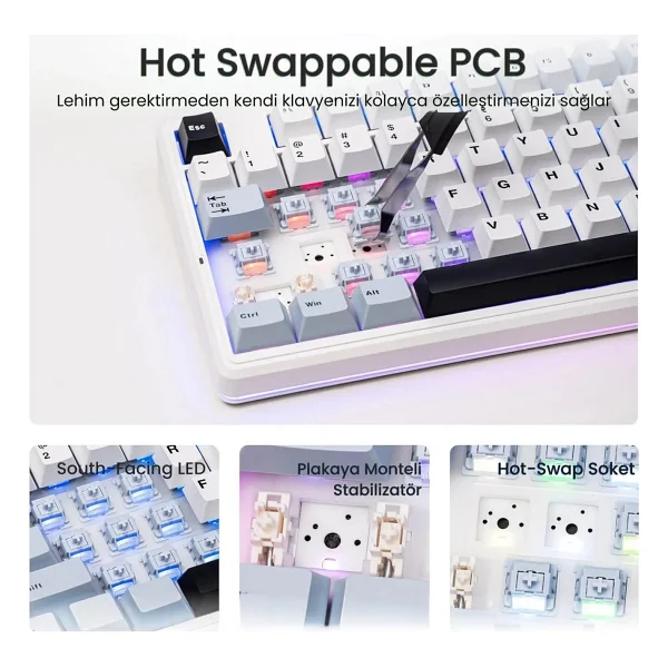 Aula F87 Pro V2 Mekanik Rgb Tkl Star Vector Switch Kablosuz Makrolu Hot Swap Klavye Lacivert - Görsel 5