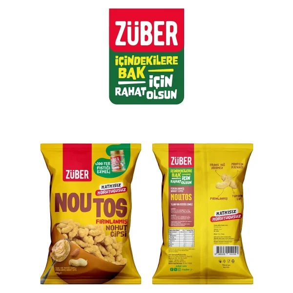 Züber Noutos Fıstık Ezmeli Fırınlanmış Nohut Cipsi 55 gr 5'li - Görsel 3