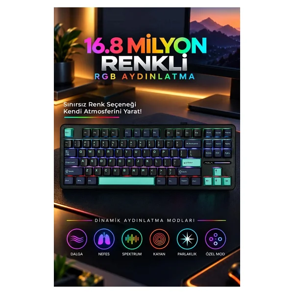 Aula F87 RGB TKL V4 Linear Switch Kablolu/Kablosuz Mekanik Oyuncu Klavyesi - Görsel 3