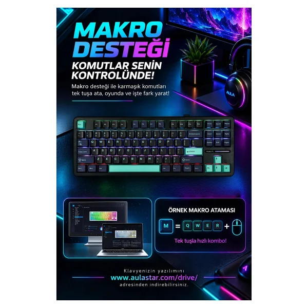 Aula F87 RGB TKL V4 Linear Switch Kablolu/Kablosuz Mekanik Oyuncu Klavyesi - Görsel 5