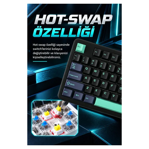 Aula F87 RGB TKL V4 Linear Switch Kablolu/Kablosuz Mekanik Oyuncu Klavyesi - Görsel 7