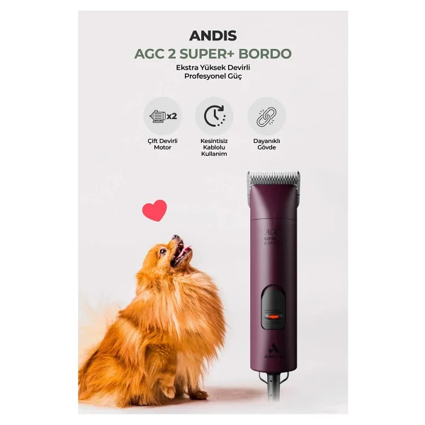 Andis AGC 2 Süper+ Bordo Çift Devirli Kablolu Kedi Köpek Tıraş Makinesi - Ekstra Yüksek Devirli - Görsel 6