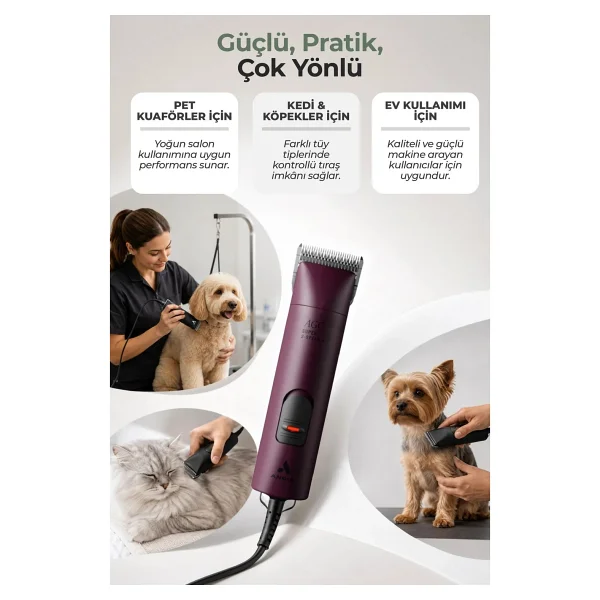 Andis AGC 2 Süper+ Bordo Çift Devirli Kablolu Kedi Köpek Tıraş Makinesi - Ekstra Yüksek Devirli - Görsel 4