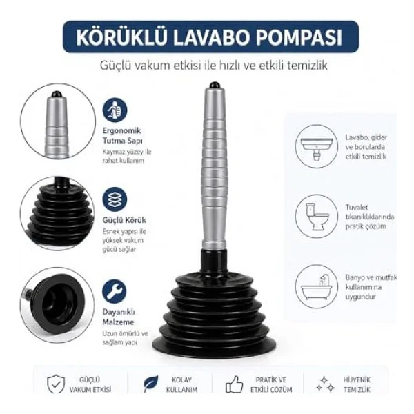 25 cm Körüklü Lavabo Pompası, Tıkanıklıkları Açmak Için Pratik Çözüm - Görsel 2